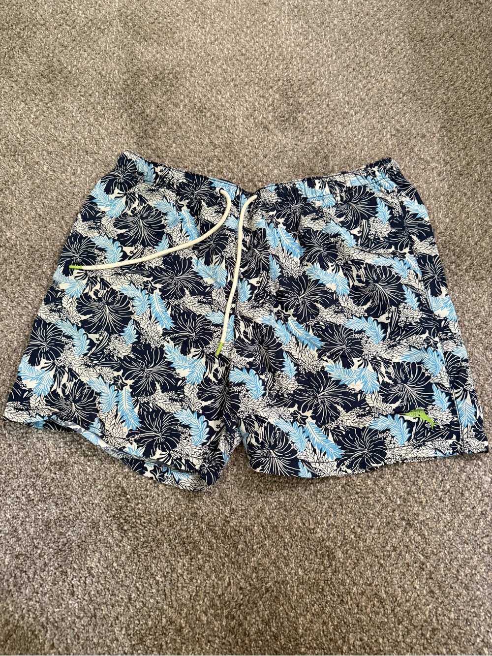 Tommy Bahama Navy and Light Blue Tropical Floral Swim Trunks